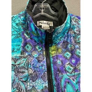 Vintage Slade Women Large Abstract Geometric Windbreaker Jacket Teal‎ Purple 90s